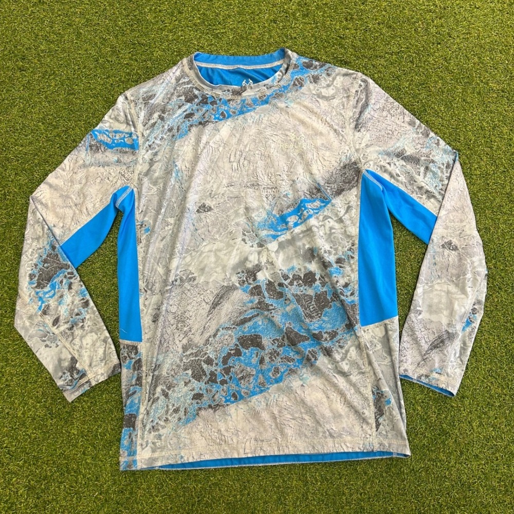 Realtree Fishing Mens Blue Camo Long Sleeve Performance Shirt Size M